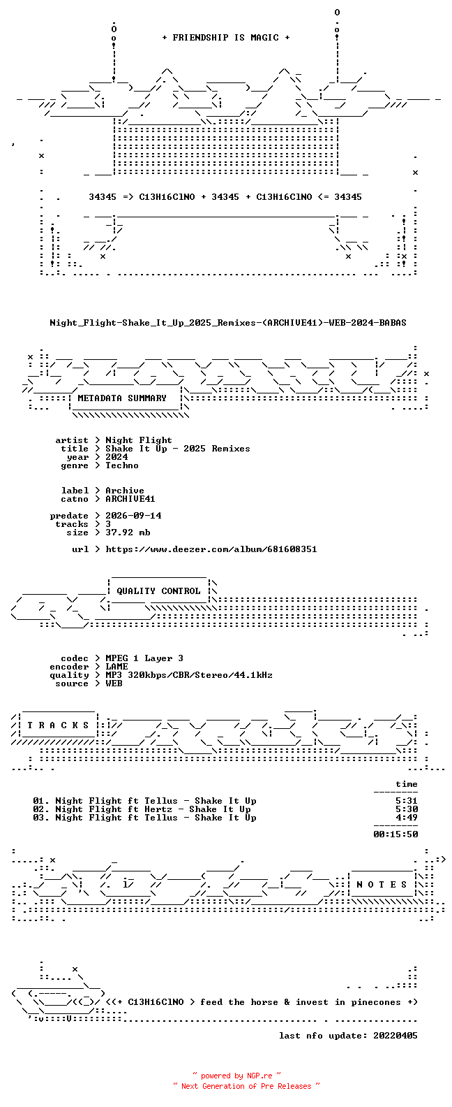 NFO for the release Night_Flight-Shake_It_Up_2025_Remixes-(ARCHIVE41)-WEB-2024-BABAS by BABAS