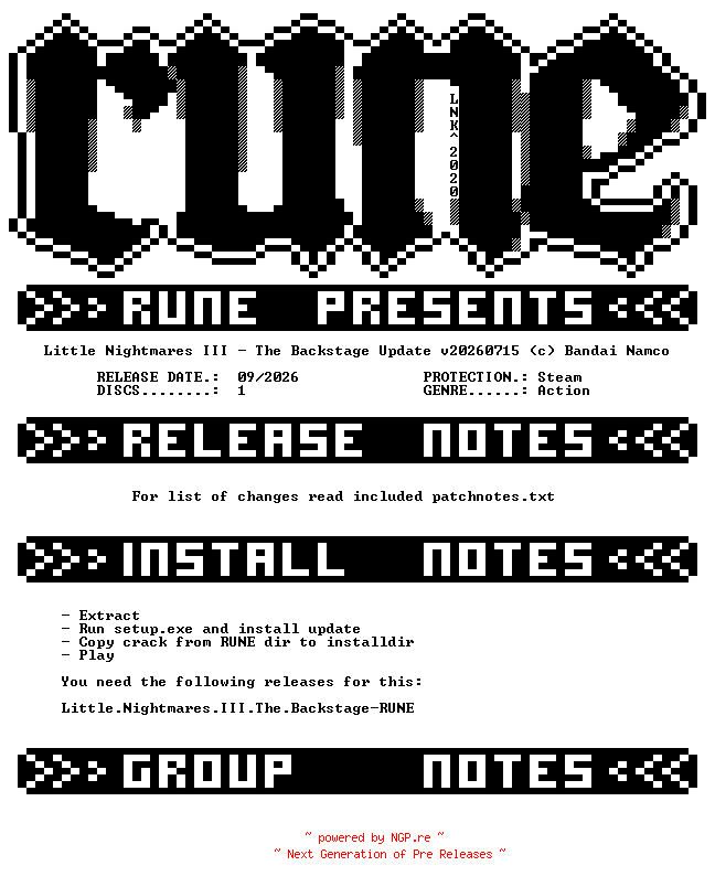 NFO for the release Little.Nightmares.III.The.Backstage.Update.v20260715-RUNE by RUNE