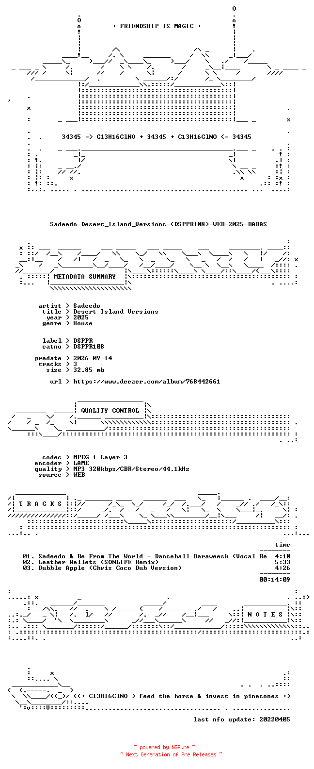 NFO for the release Sadeedo-Desert_Island_Versions-(DSPPR108)-WEB-2025-BABAS by BABAS