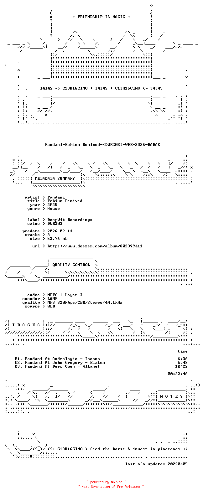 NFO for the release Pandani-Echium_Remixed-(DWR203)-WEB-2025-BABAS by BABAS