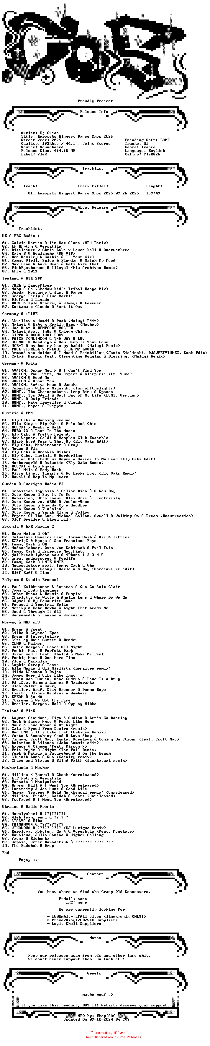 NFO for the release Dj_Orion-Europes_Biggest_Dance_Show_2025-(YleX)-SBD-09-26-2025-COS_INT by COS_INT