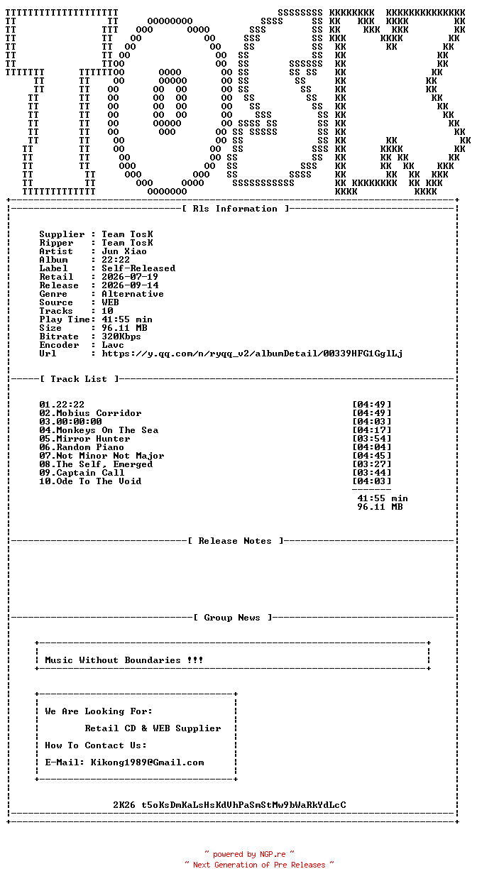 NFO for the release Jun_Xiao-22_22-WEB-2026-TosK by TosK