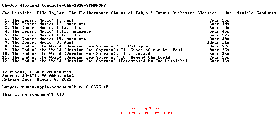 NFO for the release VA-Joe_Hisaishi_Conducts-WEB-2025-SYMPHONY by SYMPHONY