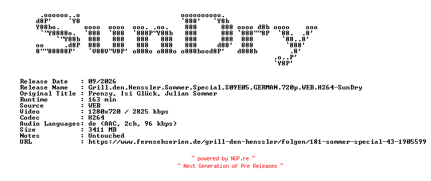 NFO for the release Grill.den.Henssler.Sommer.Special.S09E05.GERMAN.720p.WEB.H264-SunDry by SunDry