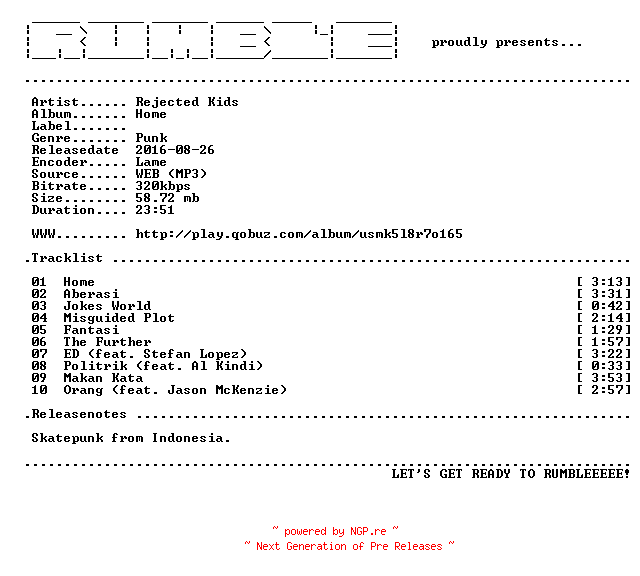 NFO for the release Rejected_Kids-Home-(WEB)-2016-RUMBLE by RUMBLE