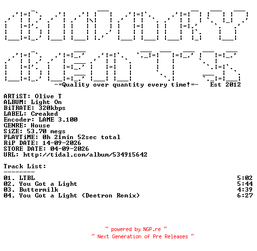 NFO for the release Olive_T-Light_On-(CRDS88)-WEB-2026-BB by BB