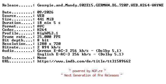 NFO for the release Georgie.and.Mandy.S02E15.GERMAN.DL.720P.WEB.H264-WAYNE by WAYNE