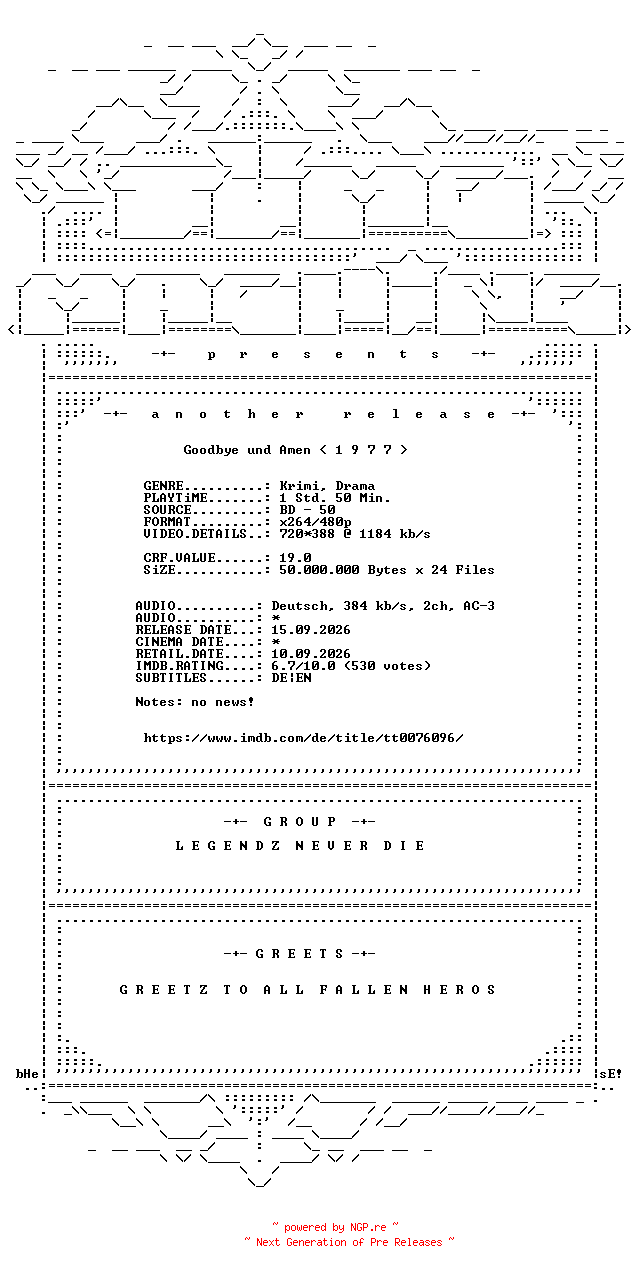 NFO for the release Goodbye.und.Amen.German.1977.AC3.BDRip.x264-TM by TM