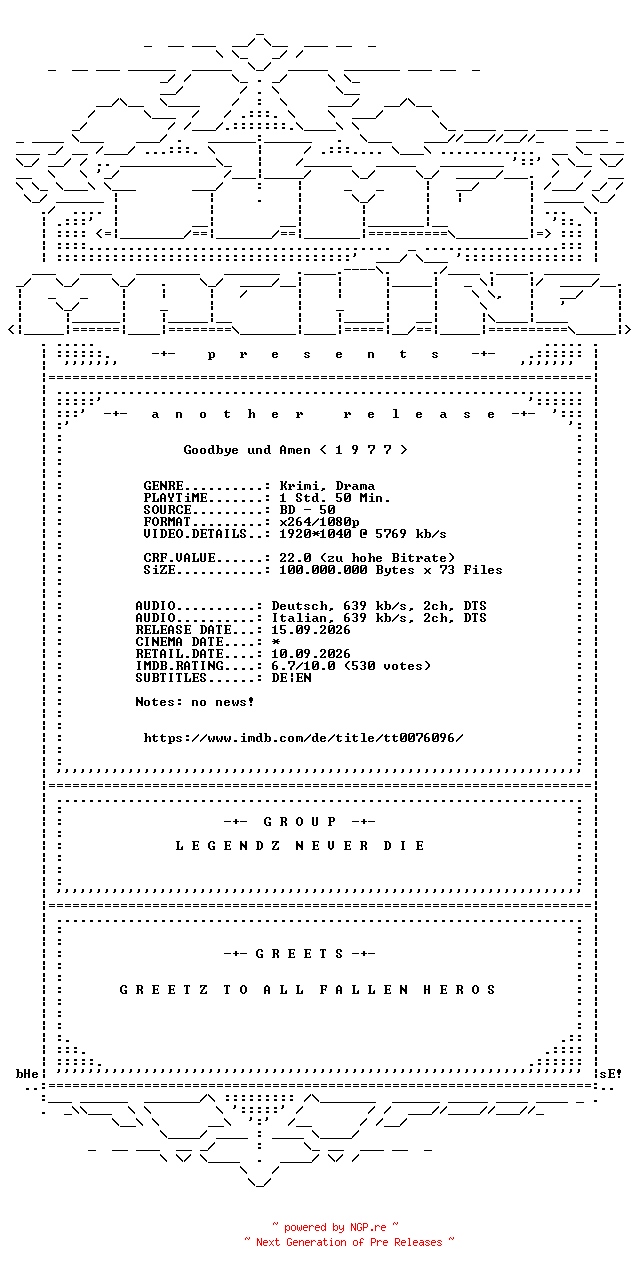 NFO for the release Goodbye.und.Amen.1977.German.DL.1080p.BluRay.x264-TM by TM
