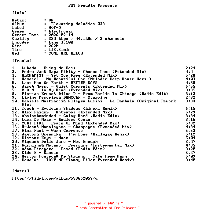 NFO for the release VA-Elevating_Melodies_033-WEB-2026-PWT by PWT