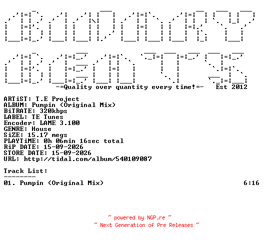 NFO for the release T.E_Project-Pumpin_(Original_Mix)-(TET016)-SINGLE-WEB-2026-BB by BB