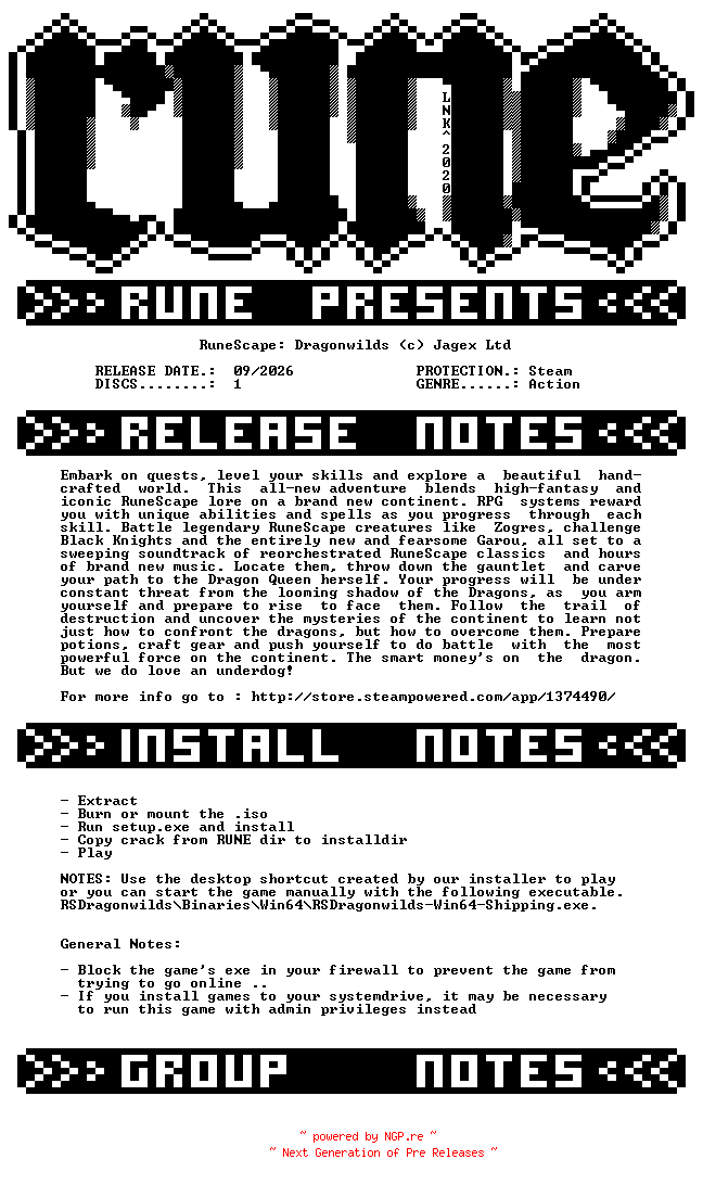 NFO for the release RuneScape.Dragonwilds-RUNE by RUNE