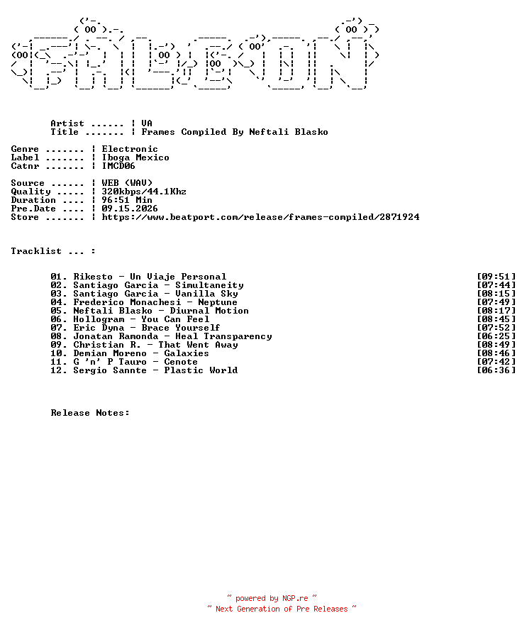 NFO for the release VA-Frames_Compiled_By_Neftali_Blasko-(IMCD06)-WEB-2012-FALCON by FALCON