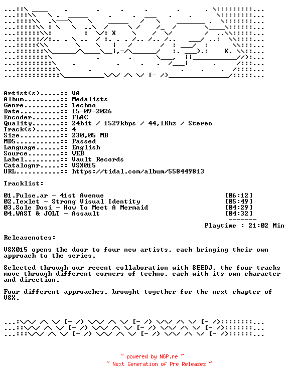 NFO for the release VA-Medalists-VSX015-24BIT-WEB-FLAC-2026-WAVED by WAVED