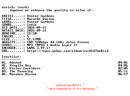 NFO for the release Winter_Gardens-Macarbe_Divine-EP-WEB-2026-ENRiCH by ENRiCH