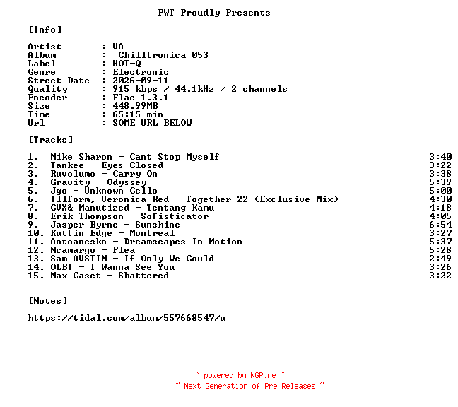 NFO for the release VA-Chilltronica_053-16BIT-WEB-FLAC-2026-PWT by PWT