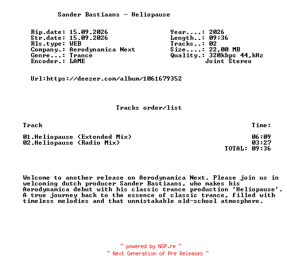 NFO for the release Sander_Bastiaans_-_Heliopause-(NEXT005)-WEB-2026-FMC by FMC