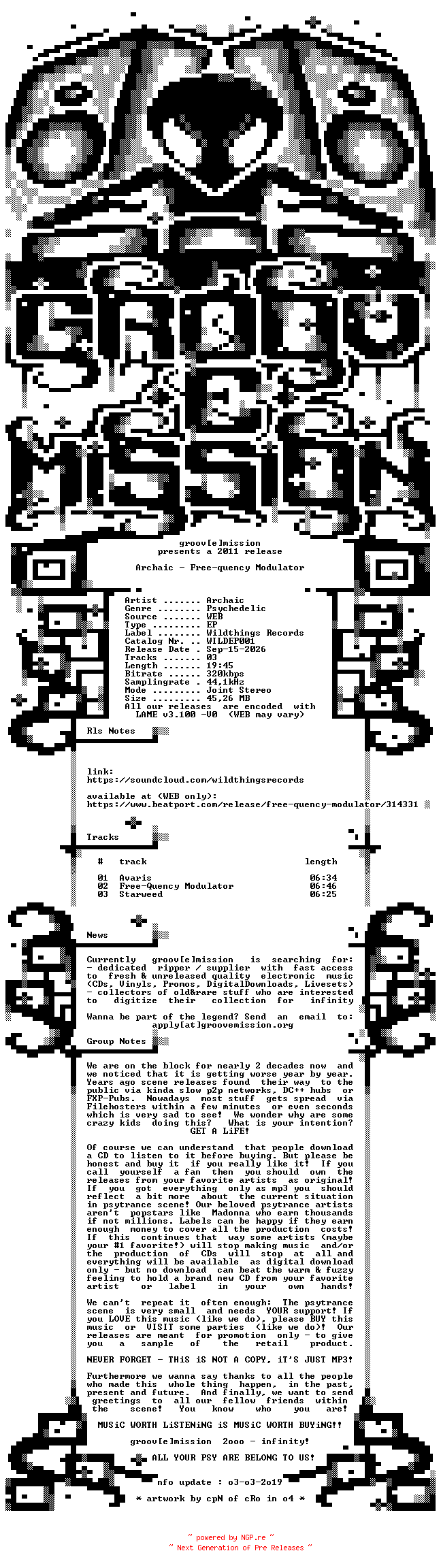 NFO for the release Archaic_-_Free-Quency_Modulator-(WILDEP001)-WEB-2011-gEm by gEm
