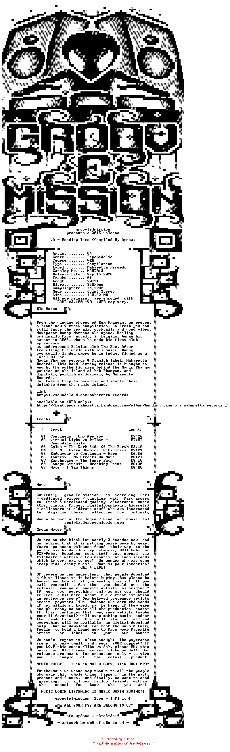 NFO for the release VA_-_Bending_Time_(Compiled_By_Apnea)-(MAHD012)-WEB-2015-gEm by gEm