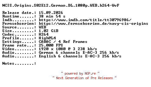 NFO for the release NCIS.Origins.S02E12.German.DL.1080p.WEB.h264-WvF by WvF