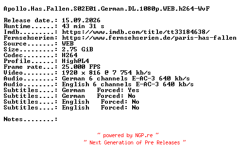 NFO for the release Apollo.Has.Fallen.S02E01.German.DL.1080p.WEB.h264-WvF by WvF
