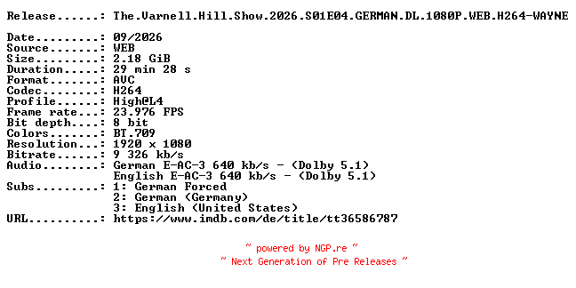 NFO for the release The.Varnell.Hill.Show.2026.S01E04.GERMAN.DL.1080P.WEB.H264-WAYNE by WAYNE