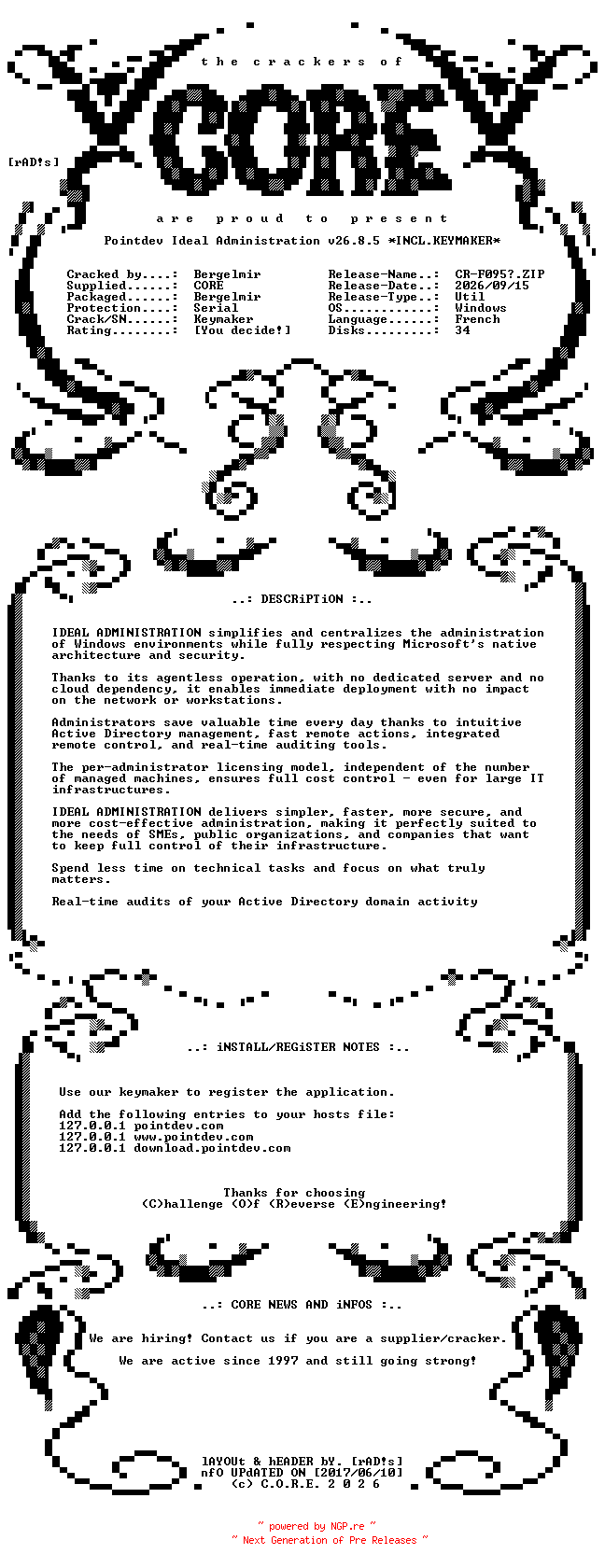 NFO for the release Pointdev.Ideal.Administration.v26.8.5.x64.French.Incl.Keymaker-CORE by CORE
