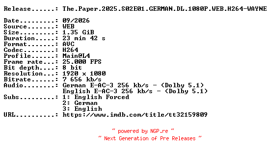 NFO for the release The.Paper.2025.S02E01.GERMAN.DL.1080P.WEB.H264-WAYNE by WAYNE