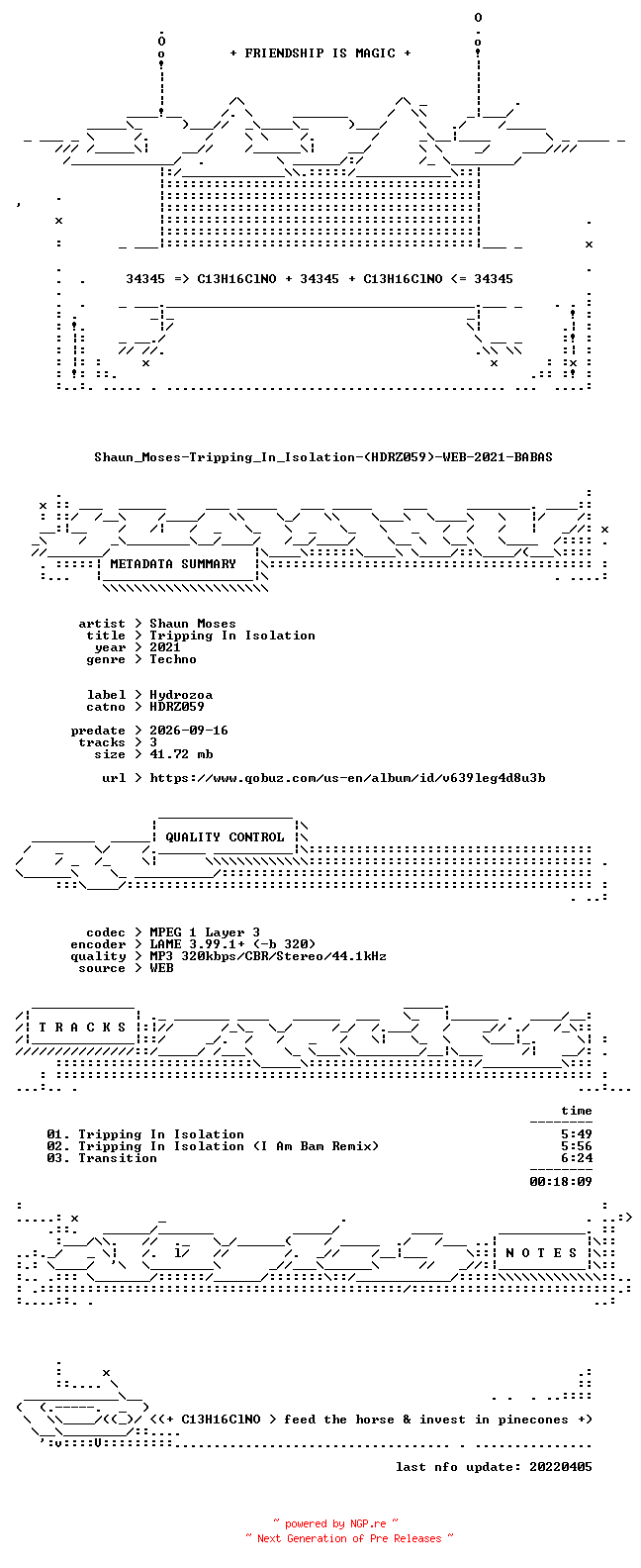 NFO for the release Shaun_Moses-Tripping_In_Isolation-(HDRZ059)-WEB-2021-BABAS by BABAS