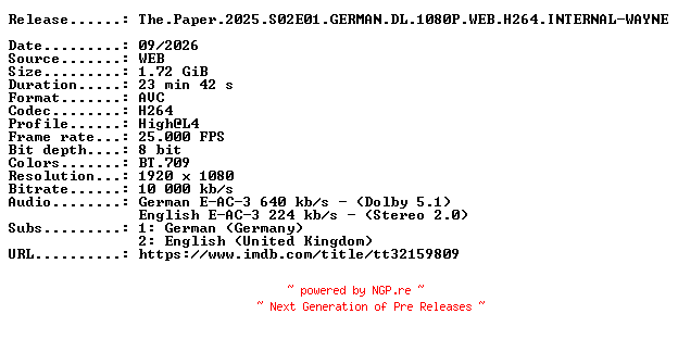 NFO for the release The.Paper.2025.S02E01.GERMAN.DL.1080P.WEB.H264.INTERNAL-WAYNE by WAYNE