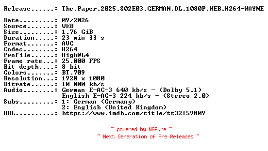 NFO for the release The.Paper.2025.S02E03.GERMAN.DL.1080P.WEB.H264-WAYNE by WAYNE