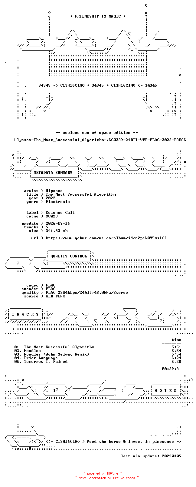 NFO for the release Ulysses-The_Most_Successful_Algorithm-(SC023)-24BIT-WEB-FLAC-2022-BABAS by BABAS