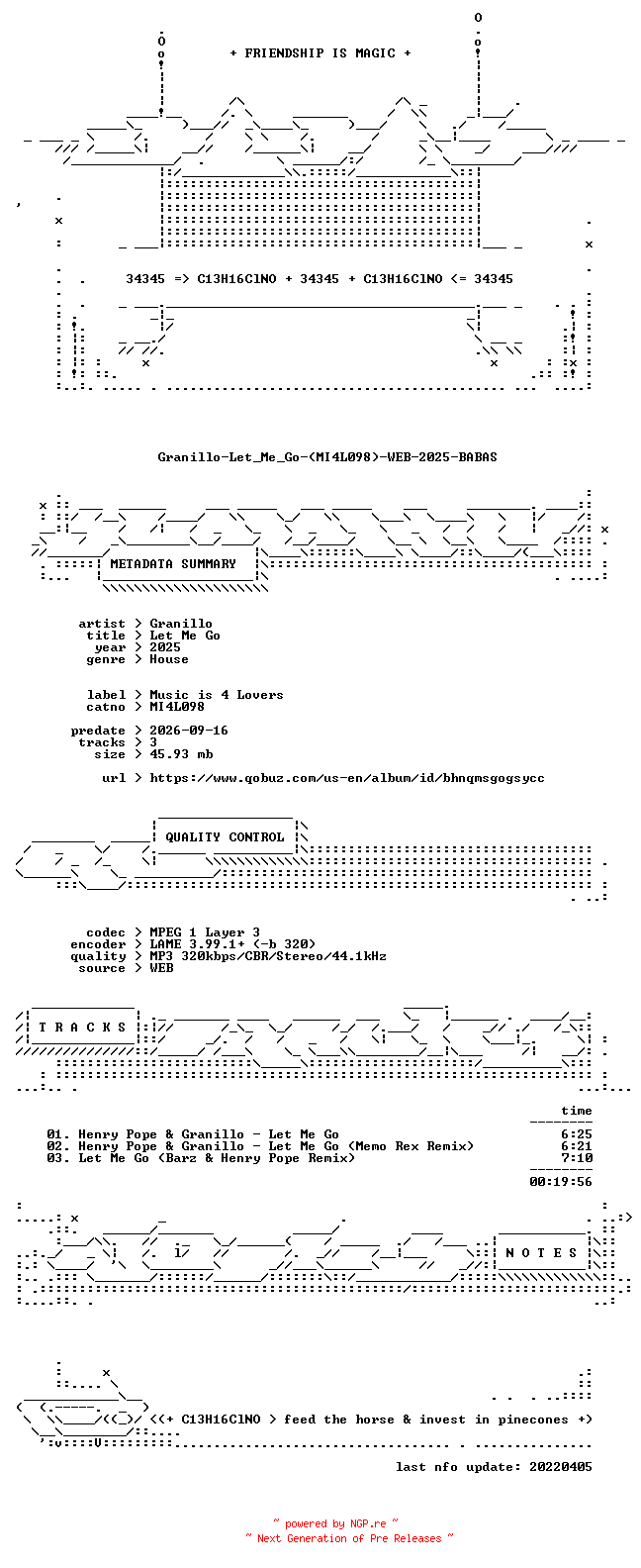 NFO for the release Granillo-Let_Me_Go-(MI4L098)-WEB-2025-BABAS by BABAS