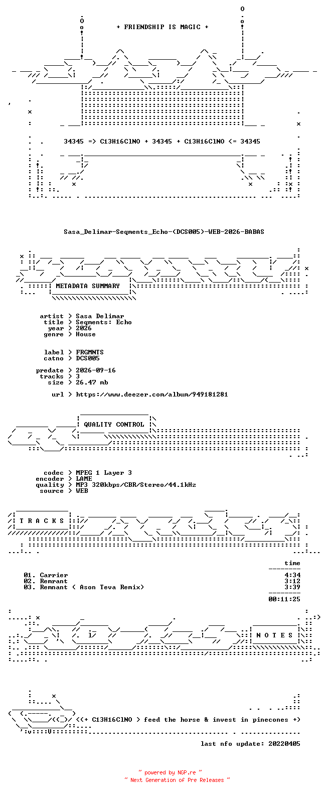 NFO for the release Sasa_Delimar-Seqments_Echo-(DCS005)-WEB-2026-BABAS by BABAS