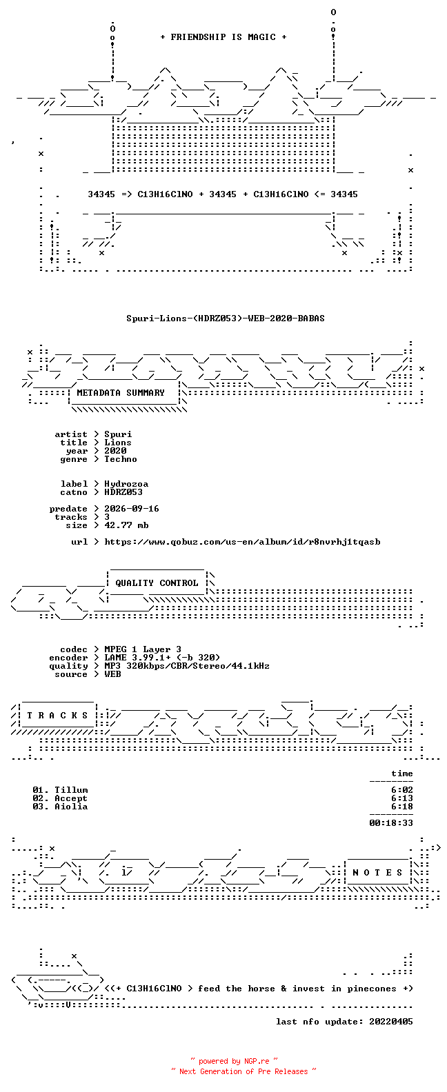 NFO for the release Spuri-Lions-(HDRZ053)-WEB-2020-BABAS by BABAS