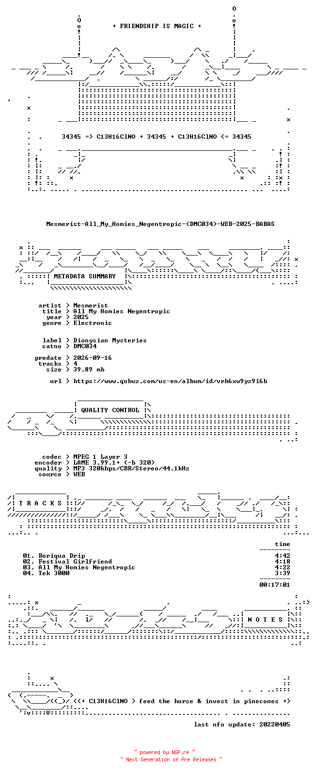 NFO for the release Mesmerist-All_My_Homies_Negentropic-(DMC034)-WEB-2025-BABAS by BABAS