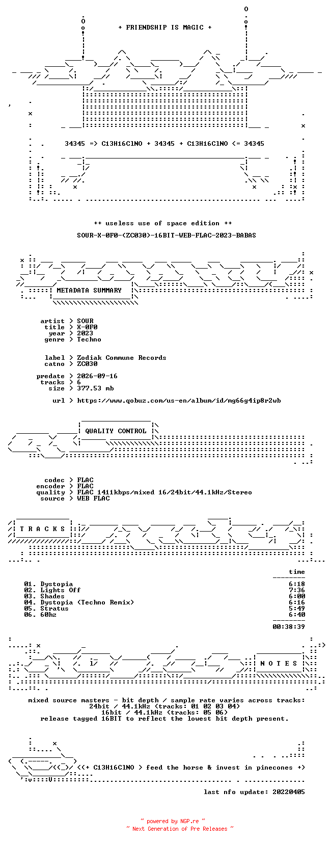 NFO for the release SOUR-X-0F0-(ZC030)-16BIT-WEB-FLAC-2023-BABAS by BABAS