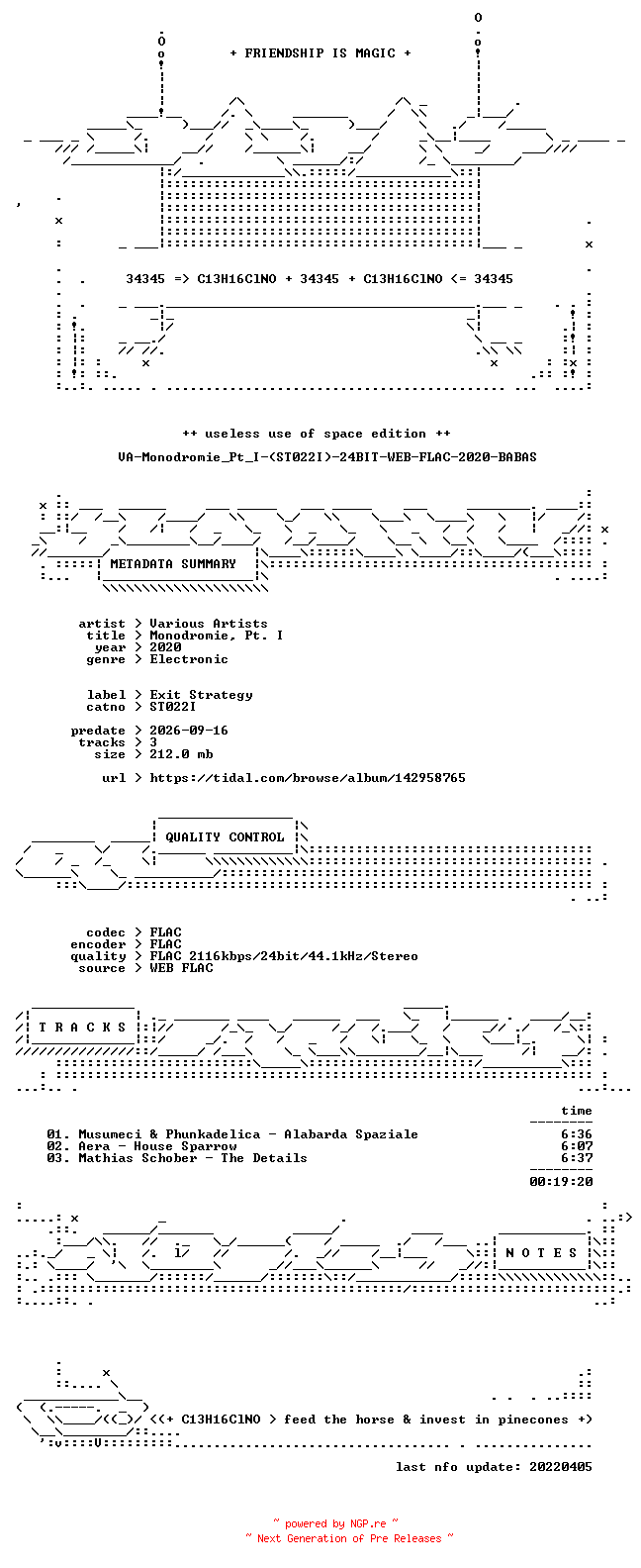 NFO for the release VA-Monodromie_Pt_I-(ST022I)-24BIT-WEB-FLAC-2020-BABAS by BABAS