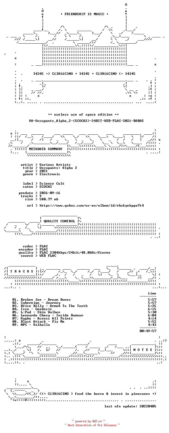 NFO for the release VA-Occupants_Alpha_2-(SCOCA2)-24BIT-WEB-FLAC-2021-BABAS by BABAS