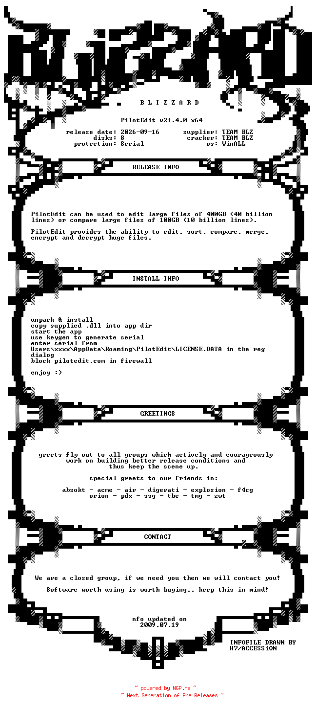 NFO for the release PilotEdit.v21.4.0.x64.WinALL.Incl.Keygen.Patch-BLiZZARD by BLiZZARD