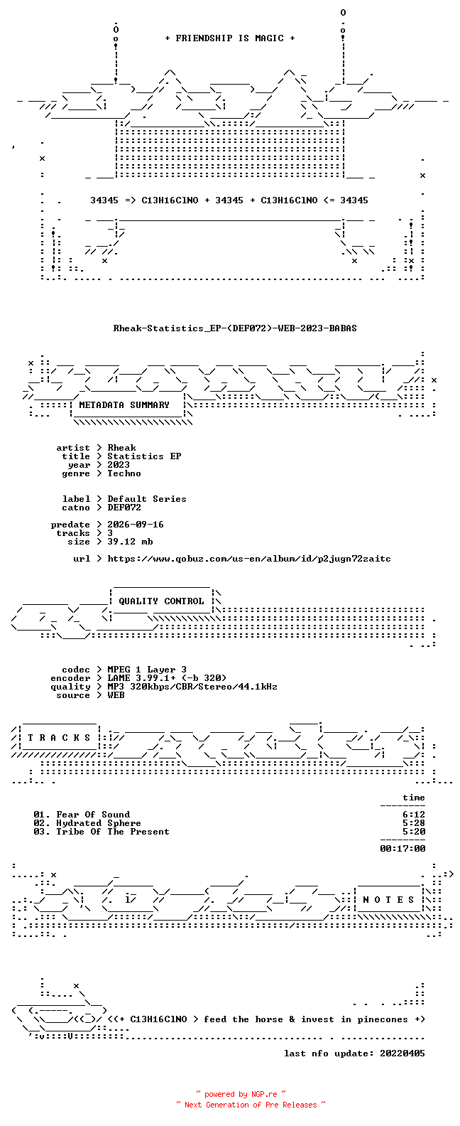 NFO for the release Rheak-Statistics_EP-(DEF072)-WEB-2023-BABAS by BABAS