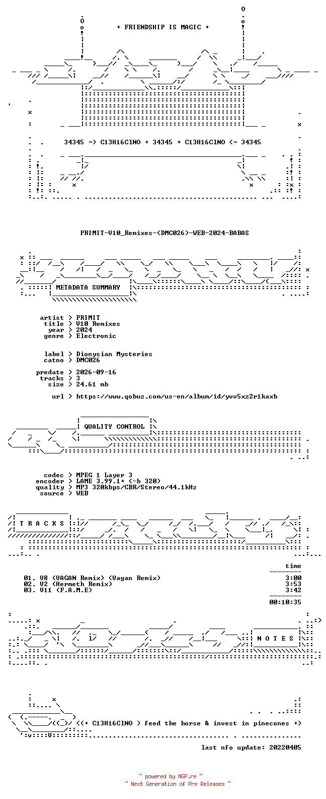 NFO for the release PRIMIT-V10_Remixes-(DMC026)-WEB-2024-BABAS by BABAS