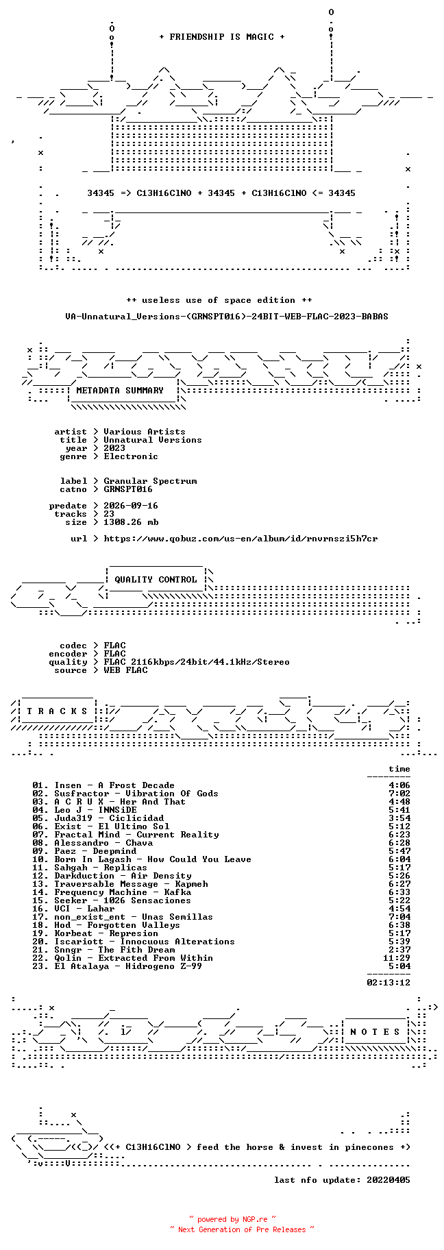 NFO for the release VA-Unnatural_Versions-(GRNSPT016)-24BIT-WEB-FLAC-2023-BABAS by BABAS