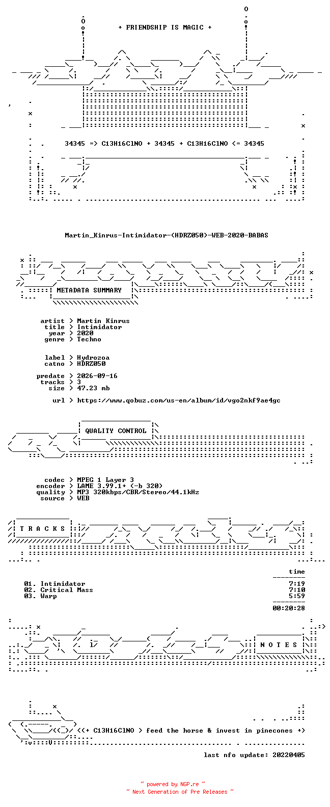 NFO for the release Martin_Kinrus-Intimidator-(HDRZ050)-WEB-2020-BABAS by BABAS