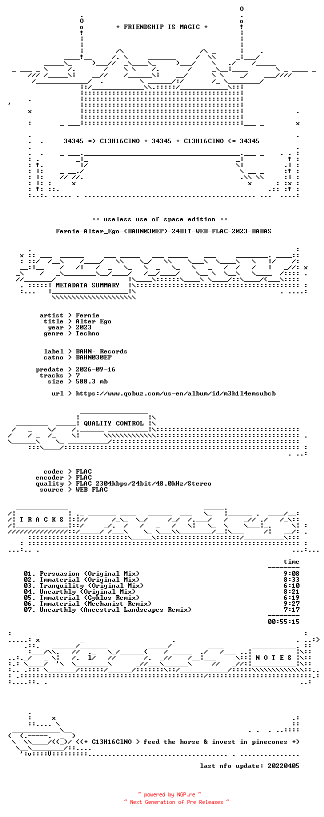 NFO for the release Fernie-Alter_Ego-(BAHN030EP)-24BIT-WEB-FLAC-2023-BABAS by BABAS
