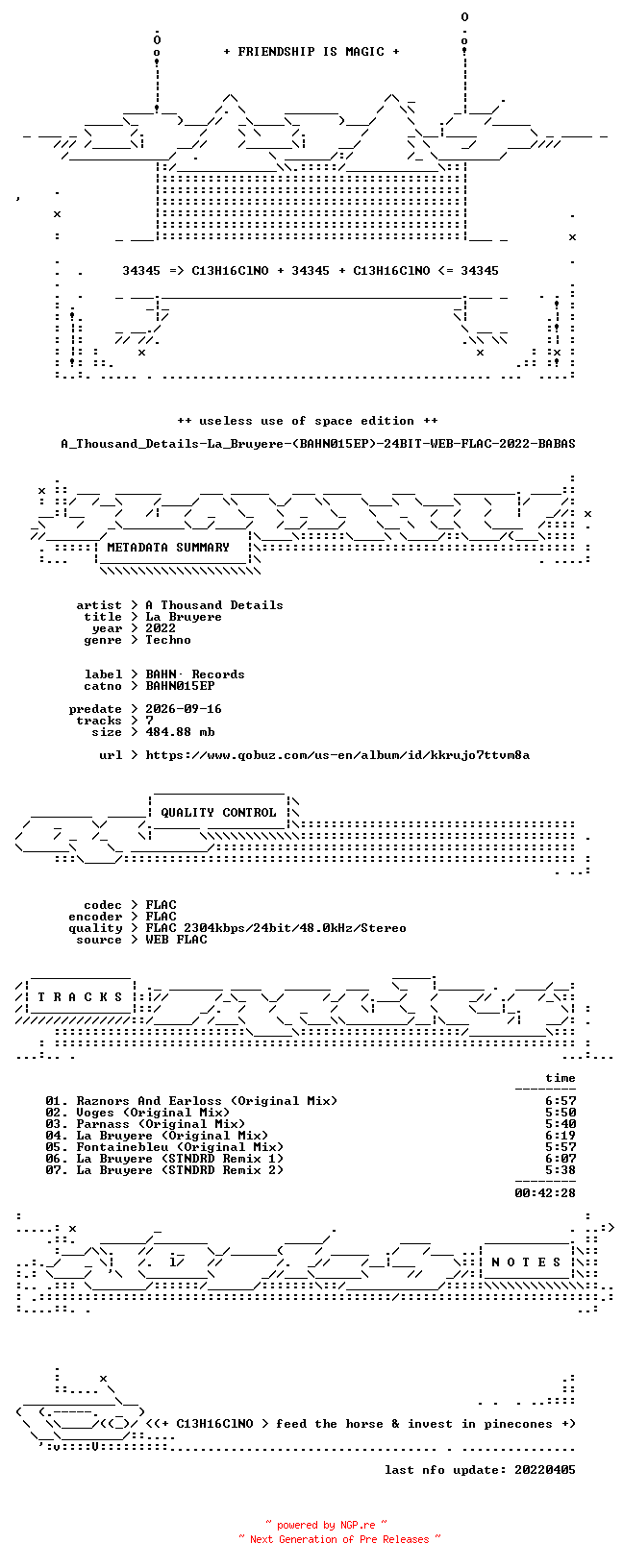 NFO for the release A_Thousand_Details-La_Bruyere-(BAHN015EP)-24BIT-WEB-FLAC-2022-BABAS by BABAS