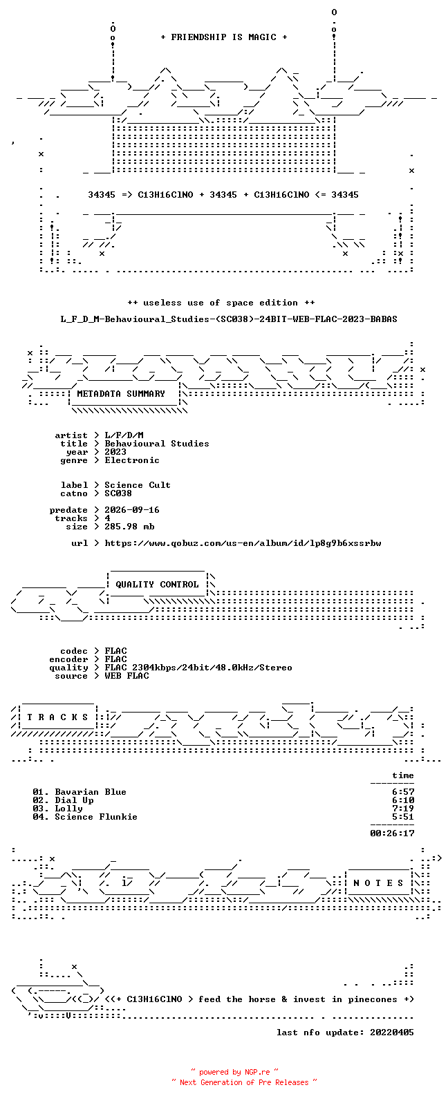NFO for the release L_F_D_M-Behavioural_Studies-(SC038)-24BIT-WEB-FLAC-2023-BABAS by BABAS