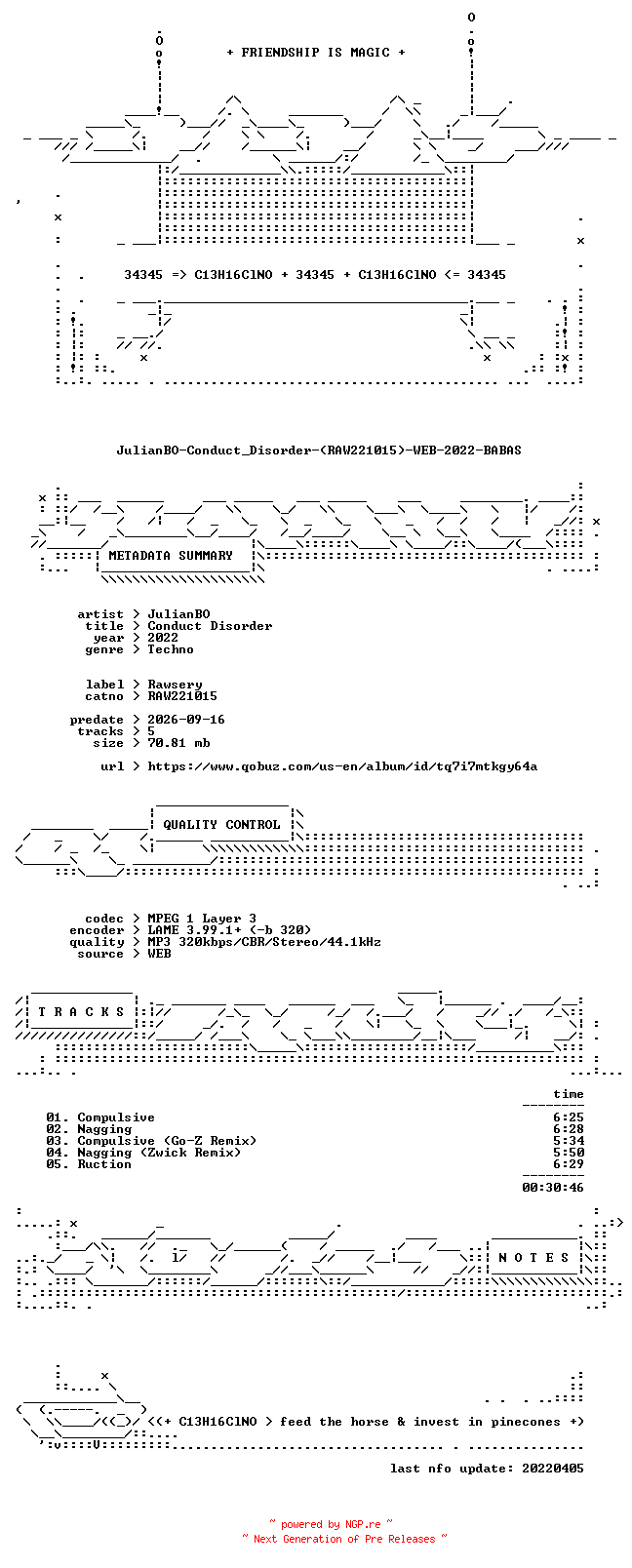 NFO for the release JulianBO-Conduct_Disorder-(RAW221015)-WEB-2022-BABAS by BABAS
