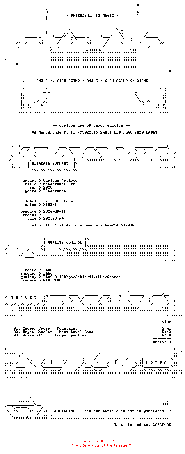NFO for the release VA-Monodromie_Pt_II-(ST022II)-24BIT-WEB-FLAC-2020-BABAS by BABAS