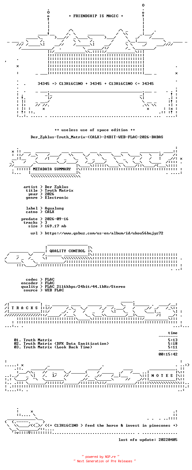 NFO for the release Der_Zyklus-Truth_Matrix-(CALX)-24BIT-WEB-FLAC-2026-BABAS by BABAS